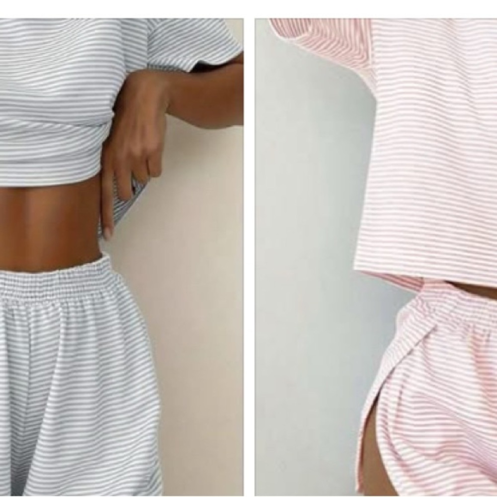 Striped Women's Sleepwear Set - Pink and Gray